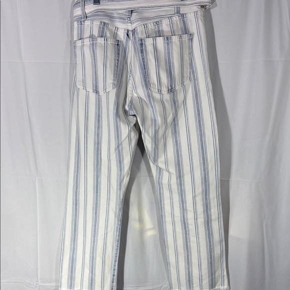 Citizens of Humanity White and Blue Straight Leg Jeans with Stripes and Belt - Picture 10 of 12